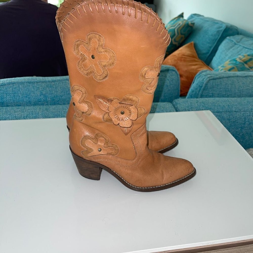 Mia Womens Cowgirl Boots Size 6 Leather Western Candida Boho Floral Tan 3D - Picture 13 of 15
